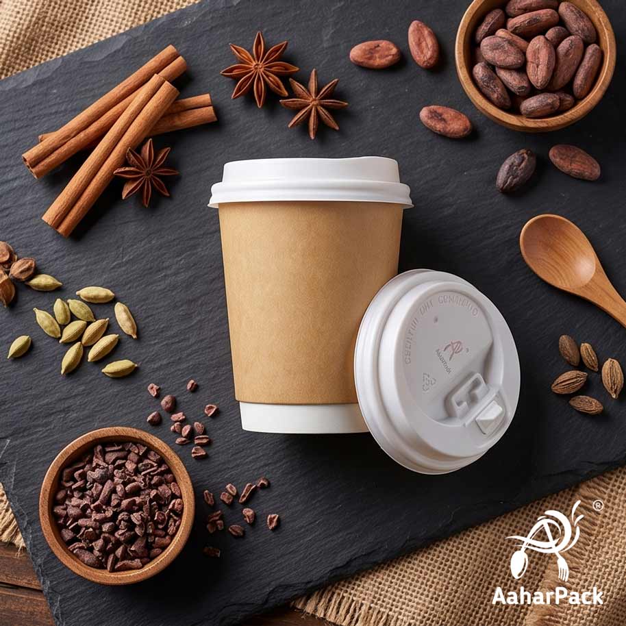 250 ML (8 oz) Kraft Double Wall Paper Cups with Lockable White Sipper Lids (Pack of 150) - Spill-Proof Insulated Takeaway Cups