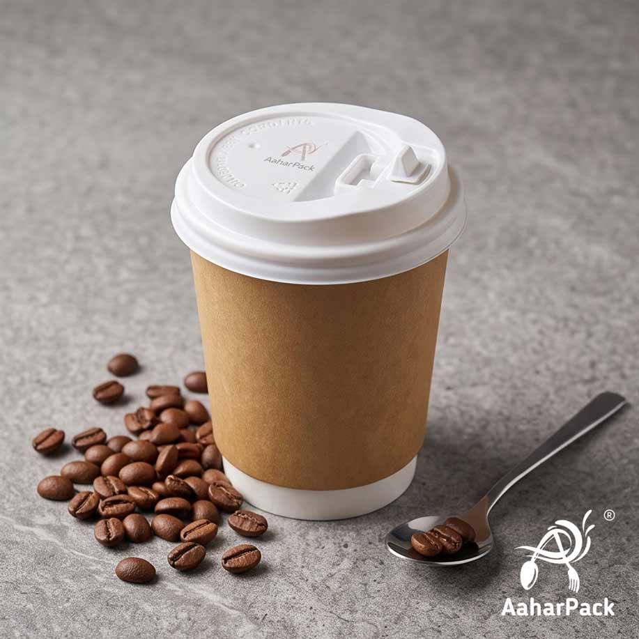 250 ML (8 oz) Kraft Double Wall Paper Cups with Lockable White Sipper Lids (Pack of 150) - Spill-Proof Insulated Takeaway Cups