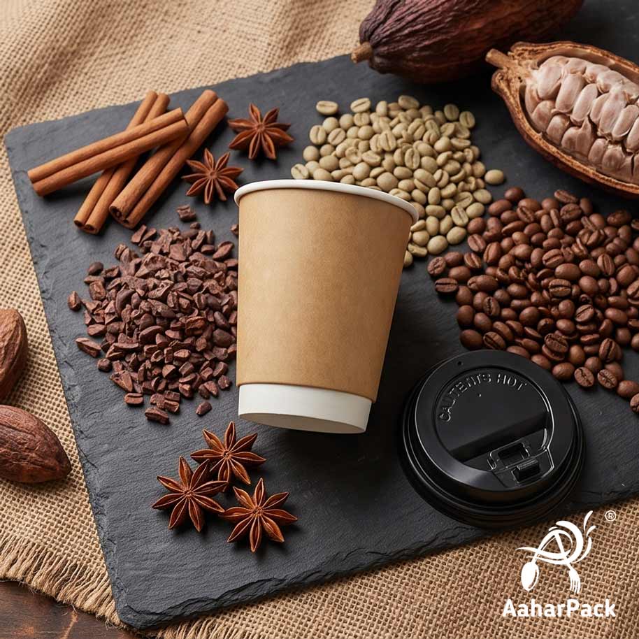250 ML (8 oz) Kraft Double Wall Paper Cups with Lockable Black Sipper Lids (Pack of 150) - Spill-Proof Insulated Takeaway Cups