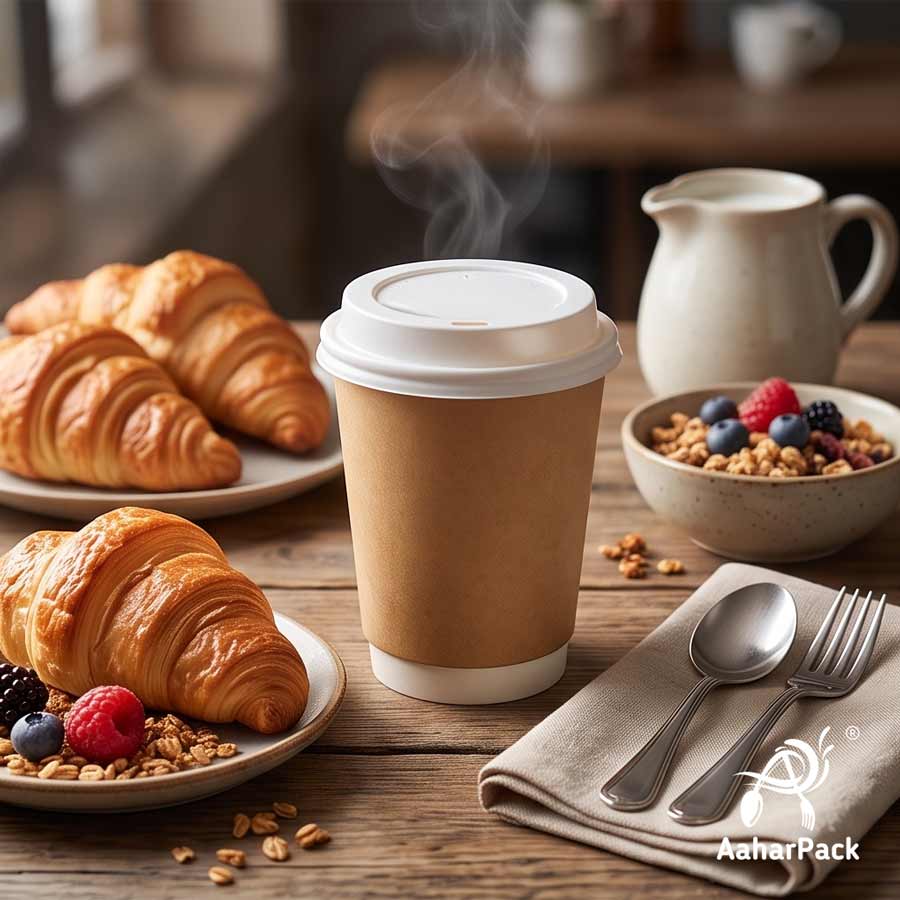 250 ML (8 oz) Kraft Double Wall Paper Cups with Bagasse Sipper Lids (Pack of 150) - 100% Plastic-Free Insulated Takeaway Cups