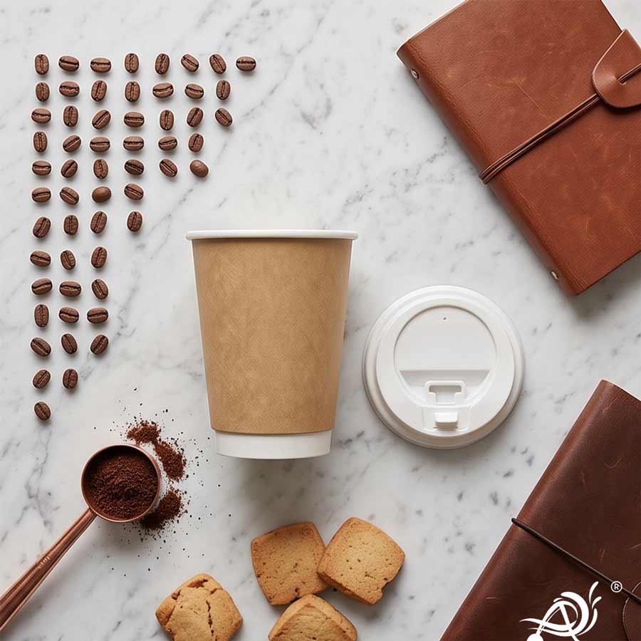 300 ML (10 oz) Kraft Double Wall Paper Cups with Lockable White Sipper Lids (Pack of 200) - Spill-Proof Insulated Takeaway Cups