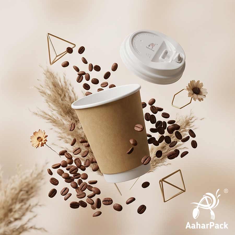 300 ML (10 oz) Kraft Double Wall Paper Cups with Lockable White Sipper Lids (Pack of 200) - Spill-Proof Insulated Takeaway Cups