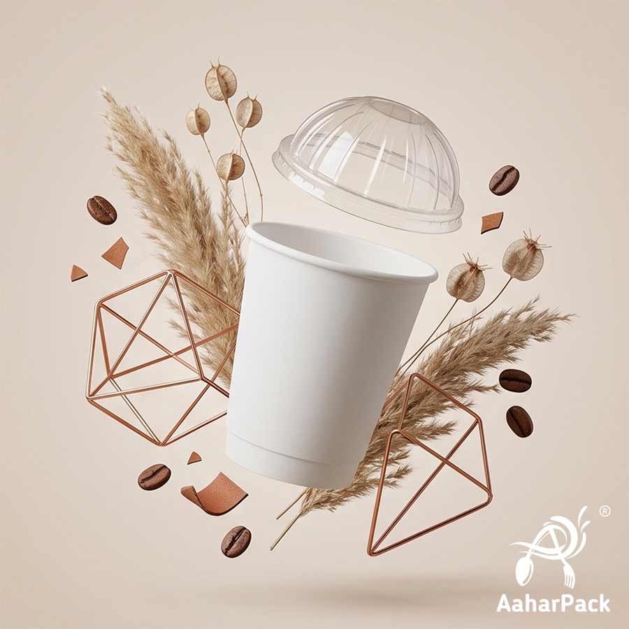 White Double Wall Paper Cup with Plastic Dome Lid