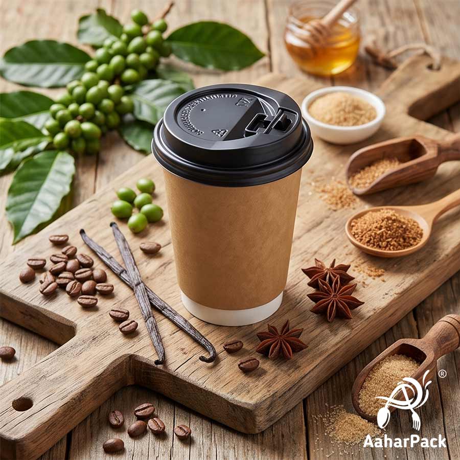 300 ML Long Kraft Double Wall Paper Cups with Lockable Black Sipper Lids (Pack of 150) - Tall Spill-Proof Insulated Takeaway Cups