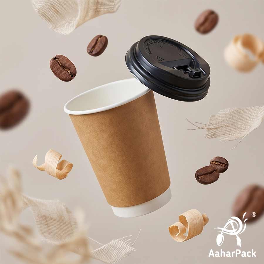 300 ML Long Kraft Double Wall Paper Cups with Lockable Black Sipper Lids (Pack of 150) - Tall Spill-Proof Insulated Takeaway Cups