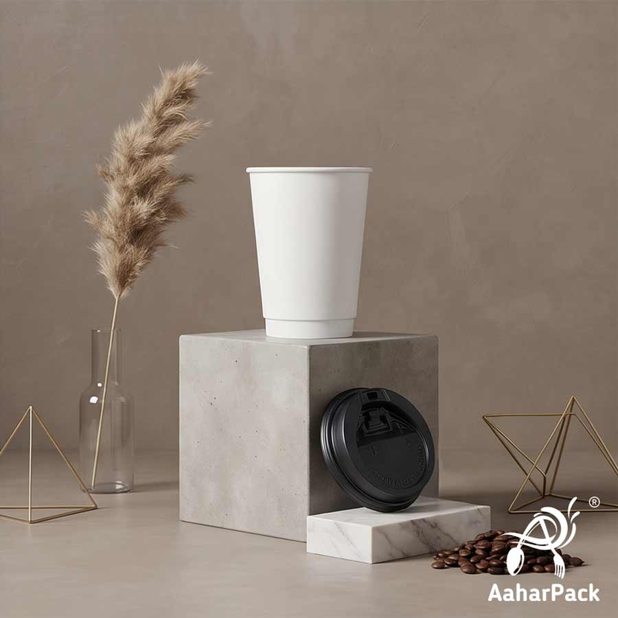 300 ML Long White Double Wall Paper Cups with Lockable Black Sipper Lids (Pack of 150) - Tall Spill-Proof Insulated Takeaway Cups