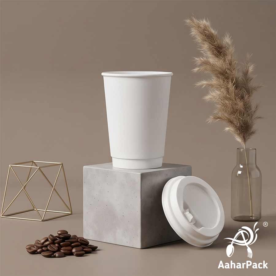 300 ML Long White Double Wall Paper Cups with Lockable White Sipper Lids (Pack of 150) - Tall Spill-Proof Insulated Takeaway Cups