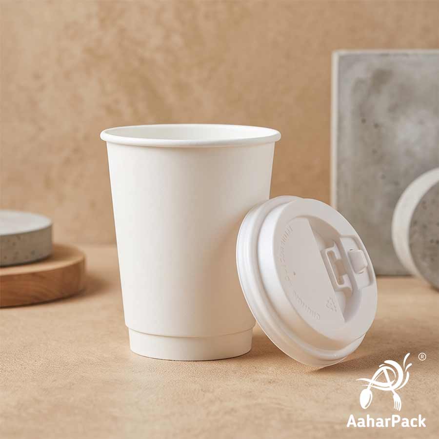 360 ML (12 oz) White Double Wall Paper Cups with Lockable White Sipper Lids (Pack of 200) - Spill-Proof Insulated Takeaway Cups