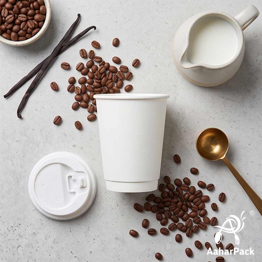 360 ML (12 oz) White Double Wall Paper Cups with Lockable White Sipper Lids (Pack of 200) - Spill-Proof Insulated Takeaway Cups