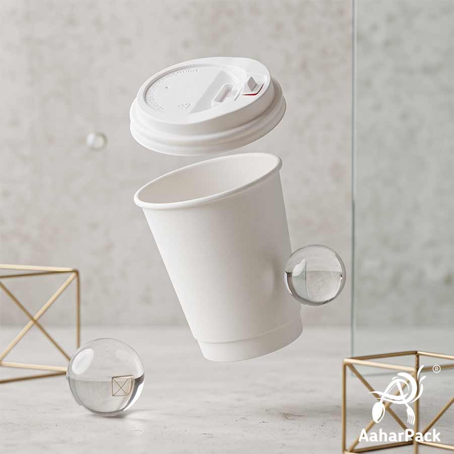 360 ML (12 oz) White Double Wall Paper Cups with Lockable White Sipper Lids (Pack of 200) - Spill-Proof Insulated Takeaway Cups