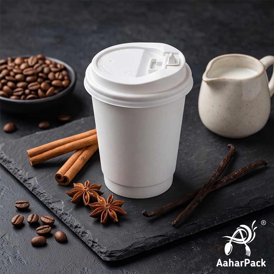 360 ML (12 oz) White Double Wall Paper Cups with Lockable White Sipper Lids (Pack of 200) - Spill-Proof Insulated Takeaway Cups