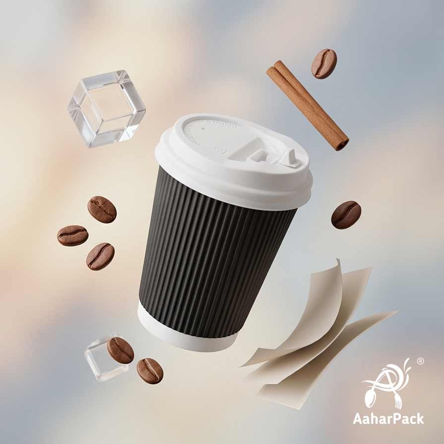 360 ML (12 oz) Black Ripple Wall Paper Cups with Lockable White Sipper Lids (Pack of 150) - Spill-Proof Insulated Takeaway Cups