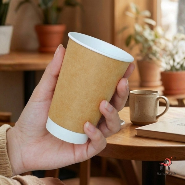 300 ML Long Kraft Double Wall Paper Cups Without Lid (Pack of 225) - Tall Insulated Coffee & Beverage Cups