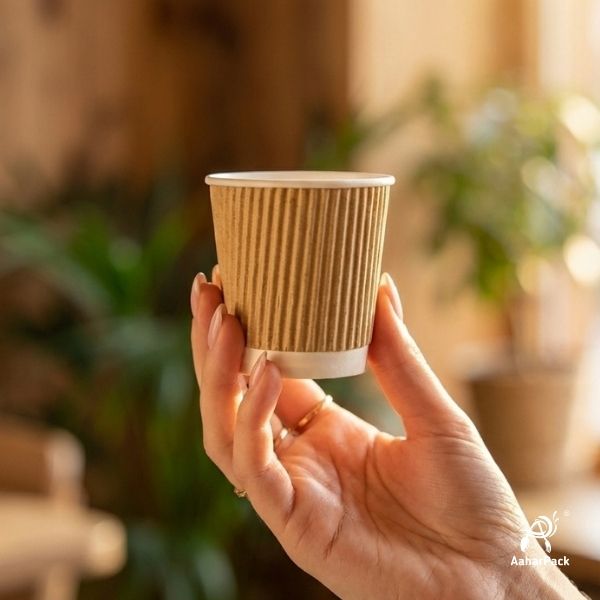 120 ML (4 oz) Kraft Ripple Wall Paper Cups Without Lid (Pack of 400) - Insulated Espresso & Tasting Cups