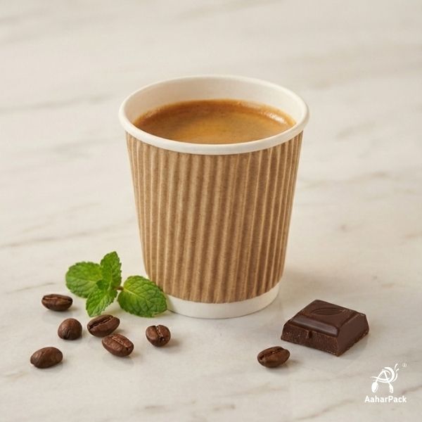 150 ML (5 oz) Kraft Ripple Wall Paper Cups Without Lid (Pack of 300) - Insulated Mid-Sized Coffee & Tasting Cups