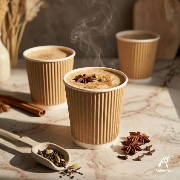 150 ML (5 oz) Kraft Ripple Wall Paper Cups Without Lid (Pack of 300) - Insulated Mid-Sized Coffee & Tasting Cups