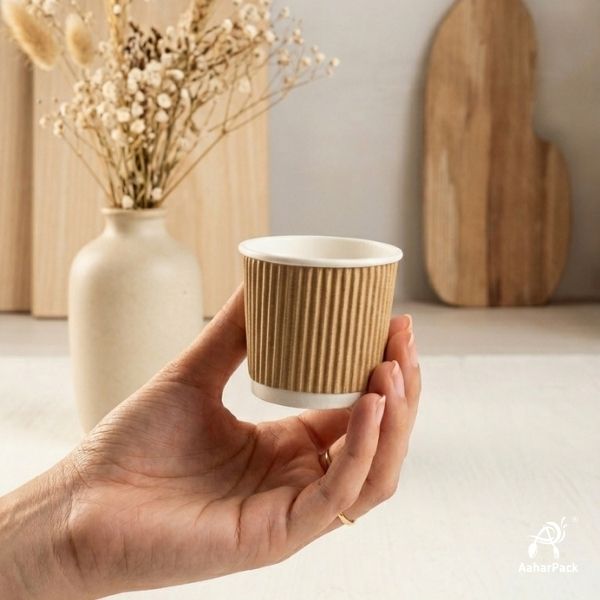 150 ML (5 oz) Kraft Ripple Wall Paper Cups Without Lid (Pack of 300) - Insulated Mid-Sized Coffee & Tasting Cups
