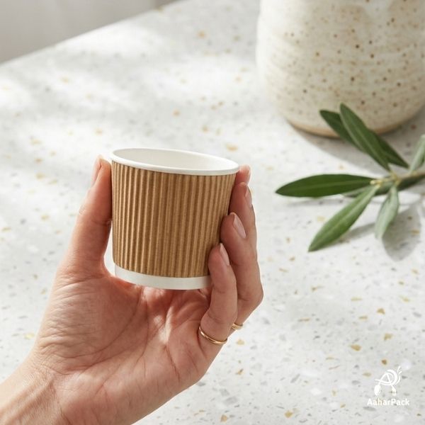 150 ML (5 oz) Kraft Ripple Wall Paper Cups Without Lid (Pack of 300) - Insulated Mid-Sized Coffee & Tasting Cups