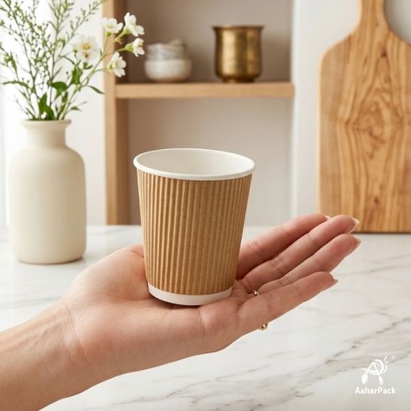 180 ML (6 oz) Kraft Ripple Wall Paper Cups Without Lid (Pack of 275) - Insulated Coffee & Beverage Cups