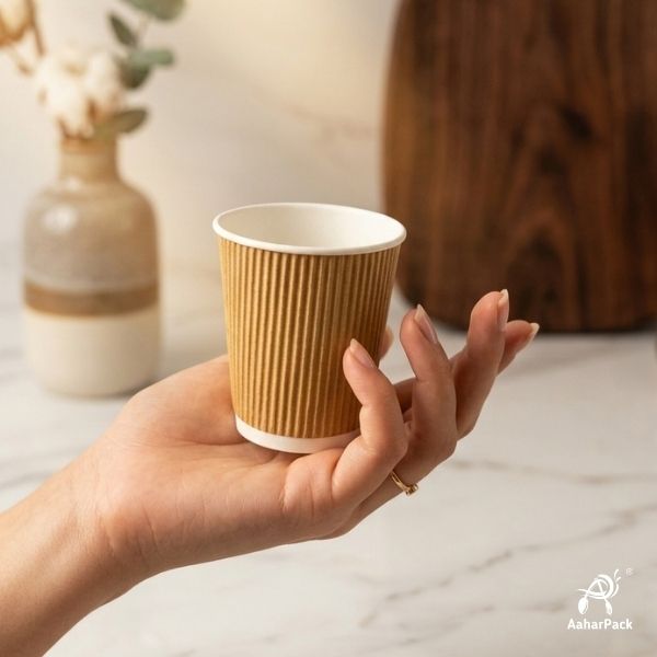 180 ML (6 oz) Kraft Ripple Wall Paper Cups Without Lid (Pack of 275) - Insulated Coffee & Beverage Cups