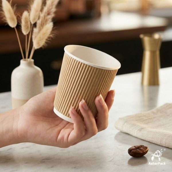 180 ML (6 oz) Kraft Ripple Wall Paper Cups Without Lid (Pack of 275) - Insulated Coffee & Beverage Cups