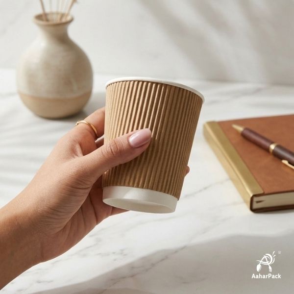 210 ML (7 oz) Kraft Ripple Wall Paper Cups Without Lid (Pack of 250) - Insulated Coffee & Beverage Cups