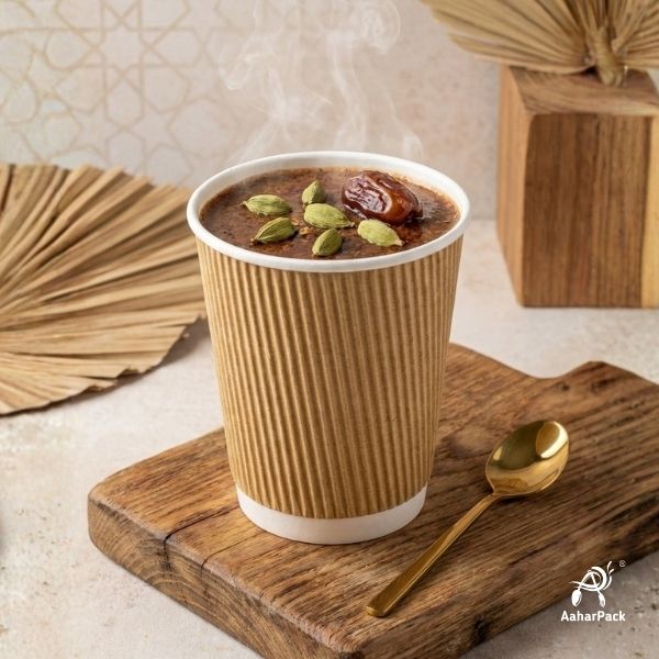 250 ML (8 oz) Kraft Ripple Wall Paper Cups Without Lid (Pack of 225) - Insulated Coffee & Beverage Cups