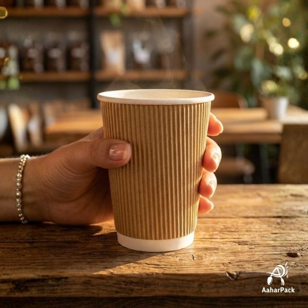 360 ML (12 oz) Kraft Ripple Wall Paper Cups Without Lid (Pack of 250) - Insulated Coffee & Beverage Cups