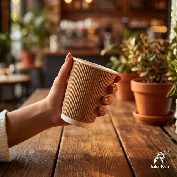360 ML (12 oz) Kraft Ripple Wall Paper Cups Without Lid (Pack of 250) - Insulated Coffee & Beverage Cups
