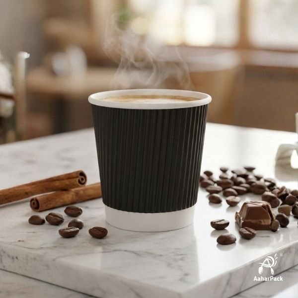 120 ML (4 oz) Black Ripple Wall Paper Cups Without Lid (Pack of 400) - Insulated Espresso & Tasting Cups