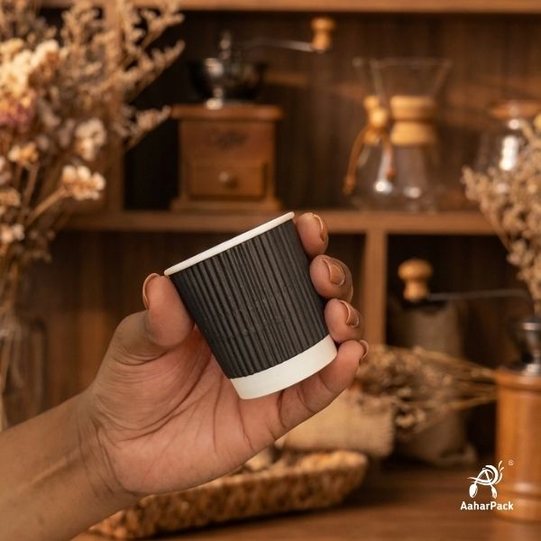 120 ML (4 oz) Black Ripple Wall Paper Cups Without Lid (Pack of 400) - Insulated Espresso & Tasting Cups