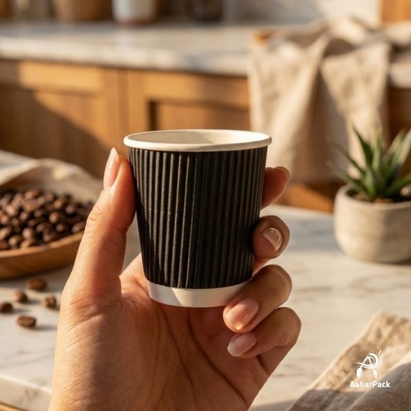120 ML (4 oz) Black Ripple Wall Paper Cups Without Lid (Pack of 400) - Insulated Espresso & Tasting Cups