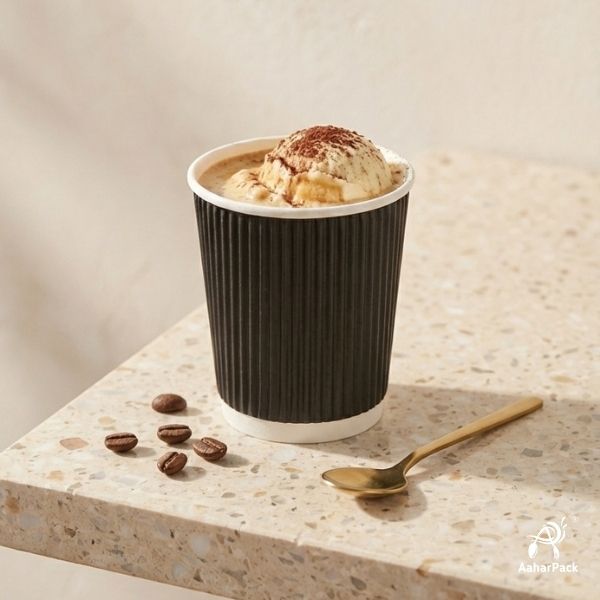 150 ML (5 oz) Black Ripple Wall Paper Cups Without Lid (Pack of 300) - Insulated Mid-Sized Coffee & Tasting Cups