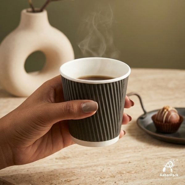 150 ML (5 oz) Black Ripple Wall Paper Cups Without Lid (Pack of 300) - Insulated Mid-Sized Coffee & Tasting Cups