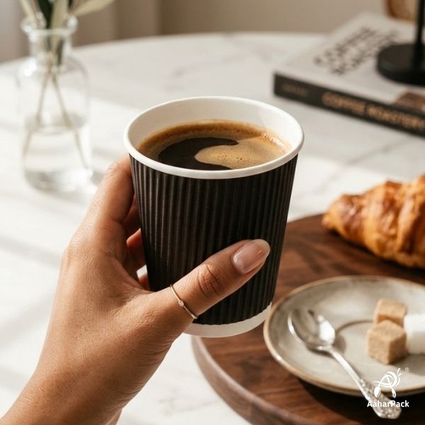 180 ML (6 oz) Black Ripple Wall Paper Cups Without Lid (Pack of 275) - Insulated Coffee & Beverage Cups