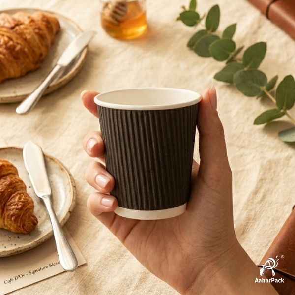 180 ML (6 oz) Black Ripple Wall Paper Cups Without Lid (Pack of 275) - Insulated Coffee & Beverage Cups