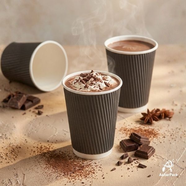 210 ML (7 oz) Black Ripple Wall Paper Cups Without Lid (Pack of 250) - Insulated Coffee & Beverage Cups