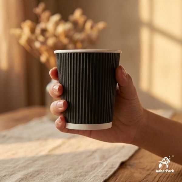 210 ML (7 oz) Black Ripple Wall Paper Cups Without Lid (Pack of 250) - Insulated Coffee & Beverage Cups