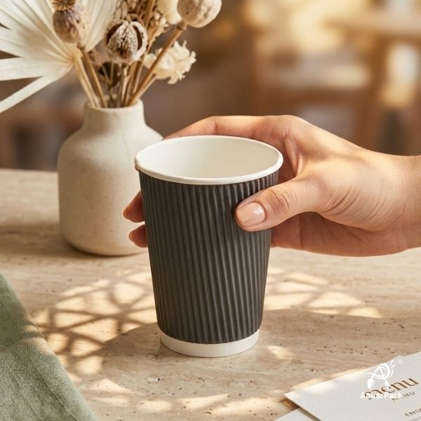210 ML (7 oz) Black Ripple Wall Paper Cups Without Lid (Pack of 250) - Insulated Coffee & Beverage Cups