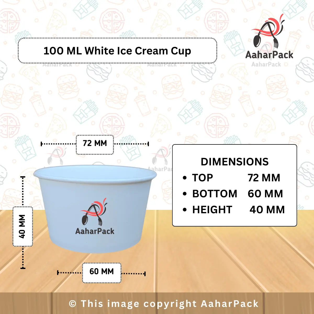 100 ML White Ice Cream Cups With Flat PET Lids (Pack of 350) - Takeaway Paper Dessert Bowls for Single Scoops